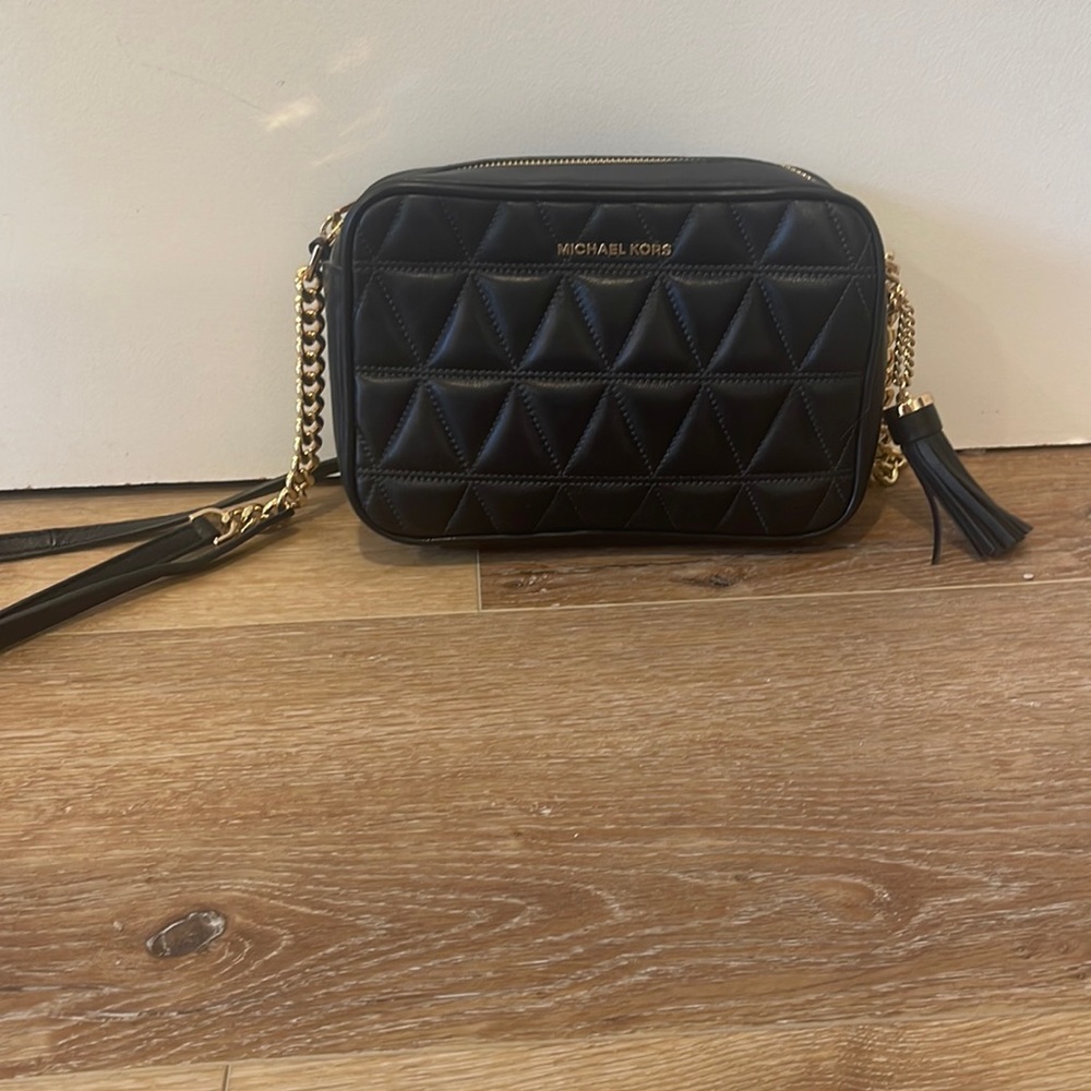 Michael Kors Black with gold chain Quilted Crossbody Bag
